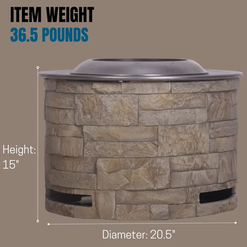 20.5" Round Smokeless Fire Pit Stackstone Look Stainless Steel Top